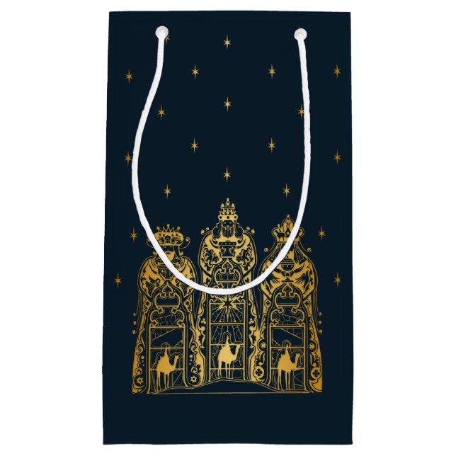 Navy and Gold Three Wise Men Small Gift Bag (Front)