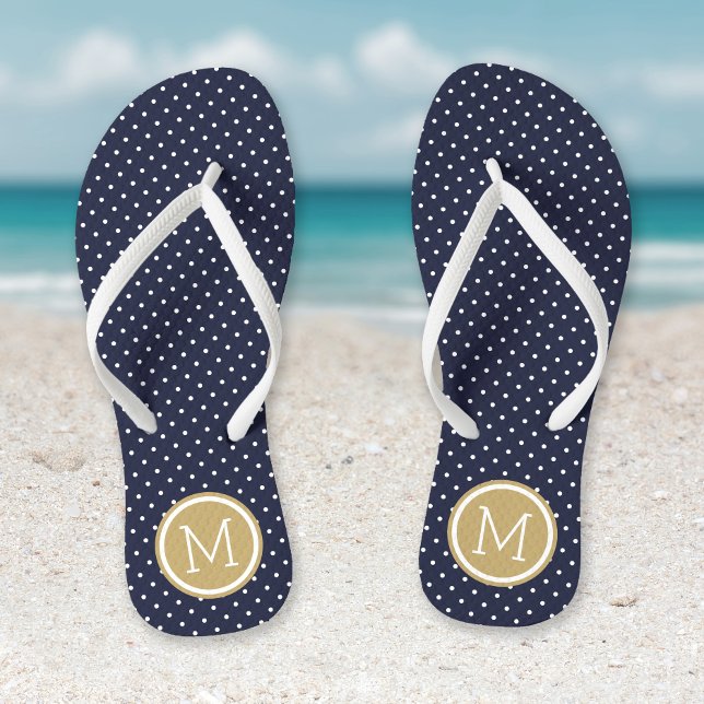 Navy and Gold Tiny Dots Monogram Jandals