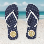 Navy and Gold Tiny Dots Monogram Jandals<br><div class="desc">Custom printed flip flop sandals with a cute girly polka dot pattern and your custom monogram or other text in a circle frame. Click Customise It to change text fonts and colours or add your own images to create a unique one of a kind design!</div>