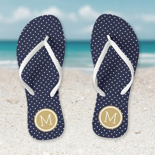 Navy and Gold Tiny Dots Monogram Jandals