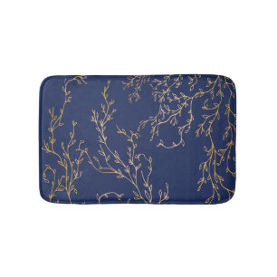 Navy and Gold Vines Bath Mat