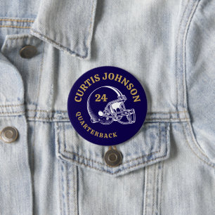 Navy and Gold Vintage Football Helmet Custom Name 7.5 Cm Round Badge