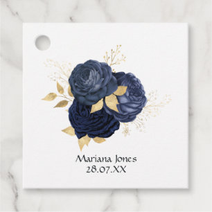 Navy and Gold Vintage Shabby Roses Quinceañera Favour Tags