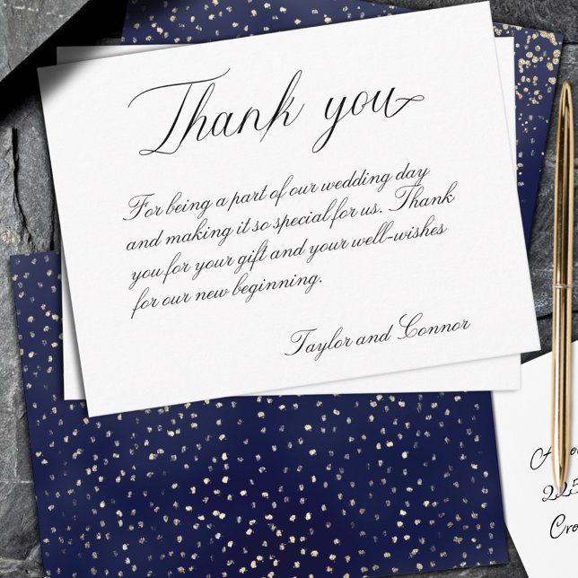 Navy And Gold Wedding Calligraphy Thank You Card (Creator Uploaded)