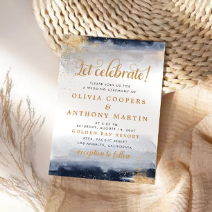 Navy and Gold Wedding Ceremony Invitation