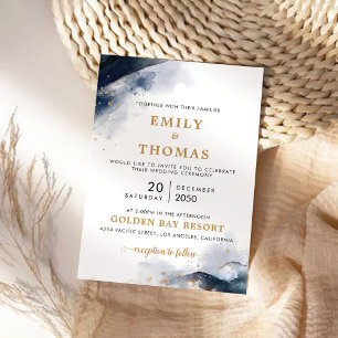 Navy and Gold Wedding Ceremony Invitation