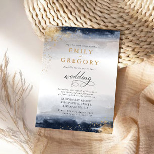Navy and Gold Wedding Ceremony Invitation