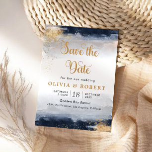 Navy and Gold Wedding Save The Date Card