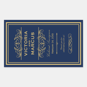 Navy and Gold Wedding Wine Bottle Monogram Favour Rectangular Sticker