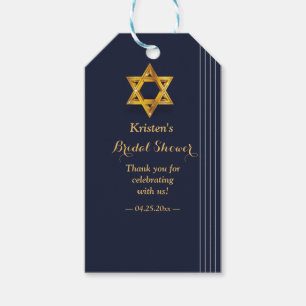 Navy and Golden Star of David Bridal Shower Gift Tags