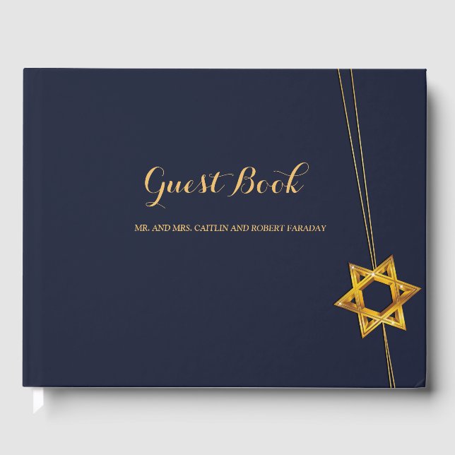 Navy and Golden Star of David guest Guest Book (Front)