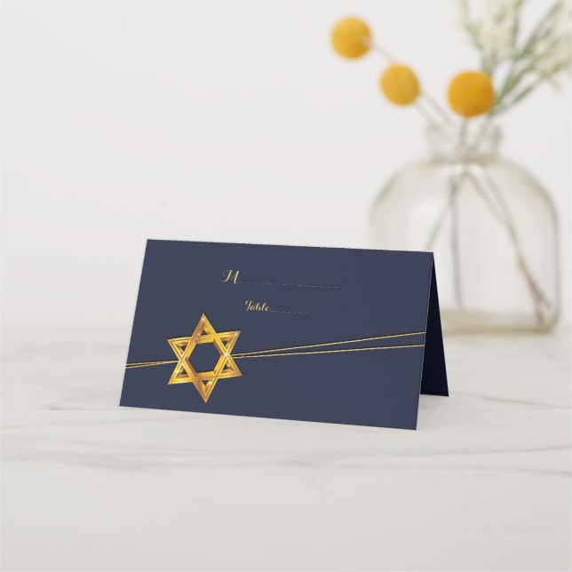 Navy and Golden Star of David Place Card (Front)