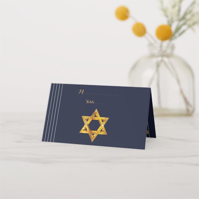 Navy and Golden Star of David Place Card (Front)