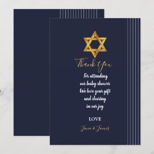 Navy and Golden Star of David thank you Invitation