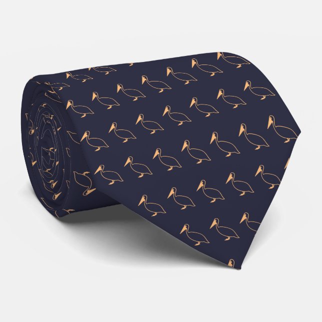 Navy and Goldenrod Pelicans Unique Pattern Tie (Rolled)