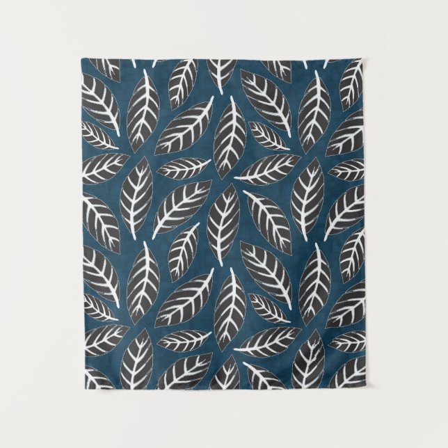 Navy and gray abstract foliage tapestry (Front)