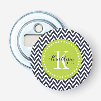 Navy and Green Chevron Monogram Bottle Opener