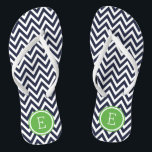 Navy and Green Chevron Monogram Jandals<br><div class="desc">Custom printed flip flop sandals with a stylish modern chevron pattern and your custom monogram or other text in a circle frame. Click Customise It to change text fonts and colours or add your own images to create a unique one of a kind design!</div>