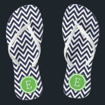 Navy and Green Chevron Monogram Jandals<br><div class="desc">Custom printed flip flop sandals with a stylish modern chevron pattern and your custom monogram or other text in a circle frame. Click Customise It to change text fonts and colours or add your own images to create a unique one of a kind design!</div>
