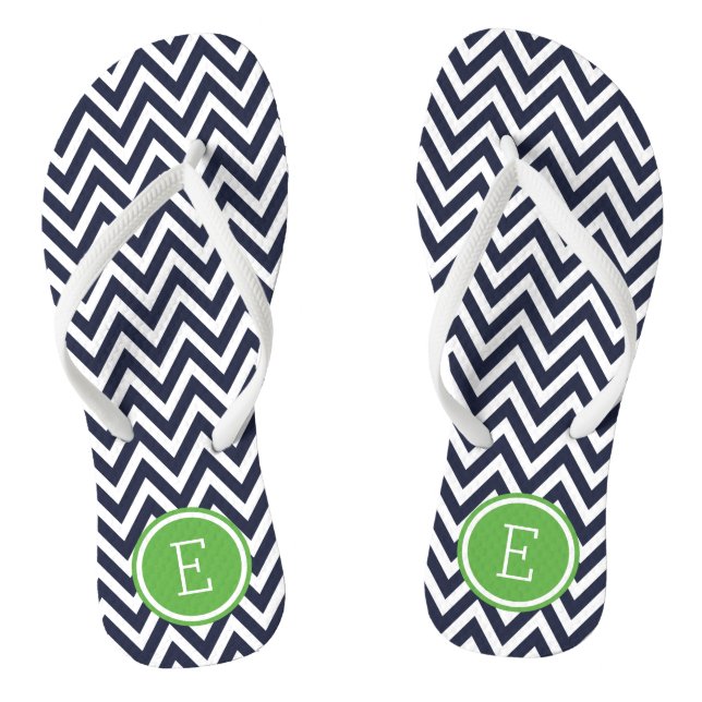 Navy and Green Chevron Monogram Jandals (Footbed)