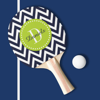 Navy and Green Chevron Monogram Ping Pong Paddle