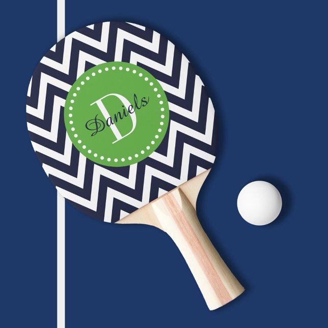 Navy and Green Chevron Monogram Ping Pong Paddle (Creator Uploaded)