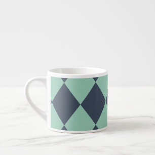 Navy and Green Diamond Pattern Espresso Cup