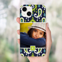 Navy and Green Ikat Paisley Custom Photo Monogram