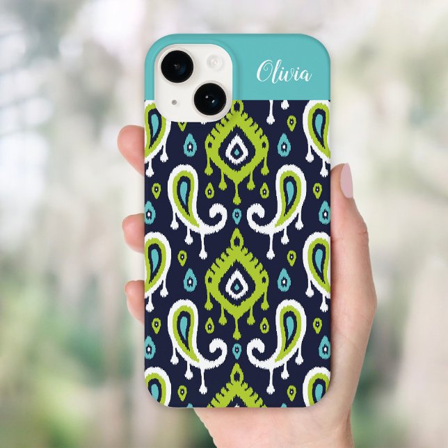 Navy and Green Ikat Paisley Monogram Case-Mate iPhone Case (Creator Uploaded)