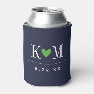 Navy and Green Modern Wedding Monogram Can Cooler