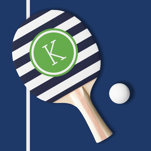 Navy and Green Preppy Stripes Monogram Ping Pong Paddle (Creator Uploaded)