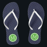 Navy and Green Tiny Dots Monogram Jandals<br><div class="desc">Custom printed flip flop sandals with a cute girly polka dot pattern and your custom monogram or other text in a circle frame. Click Customise It to change text fonts and colours or add your own images to create a unique one of a kind design!</div>