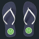 Navy and Green Tiny Dots Monogram Jandals<br><div class="desc">Custom printed flip flop sandals with a cute girly polka dot pattern and your custom monogram or other text in a circle frame. Click Customise It to change text fonts and colours or add your own images to create a unique one of a kind design!</div>