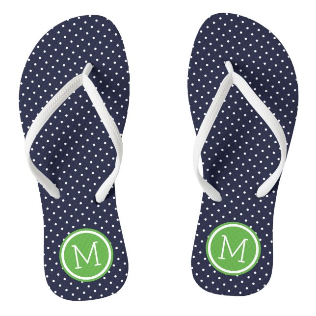Navy and Green Tiny Dots Monogram Jandals (Footbed)