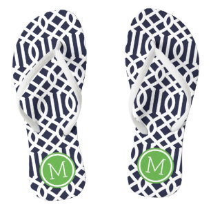 Navy and Green Trellis Monogram Jandals