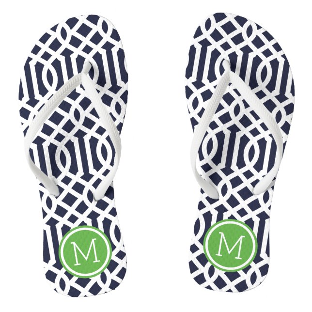 Navy and Green Trellis Monogram Jandals (Footbed)