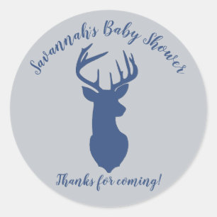 Navy and Grey Deer Head Baby Shower Favour Sticker