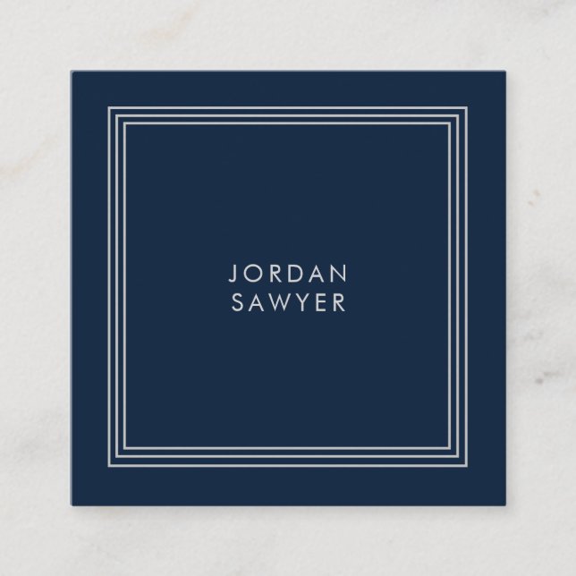 Navy and Grey Simple Classic Square Business Card (Front)