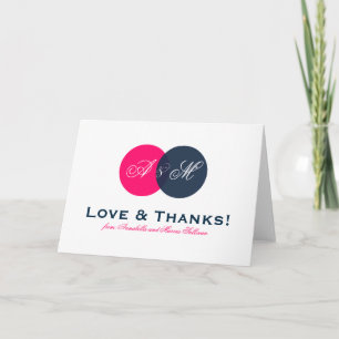 Navy and Hot Pink Entwined Monogram Thank You Card