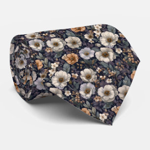 Navy and Ivory Anemone Floral Personalised Wedding Tie