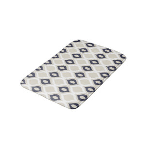 Navy And Ivory Geometric Ikat Tribal Print Pattern Bath Mat