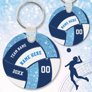 Navy and Light Blue and White Volleyball Keychains