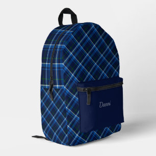 Navy and Light Blue Plaid Printed Backpack
