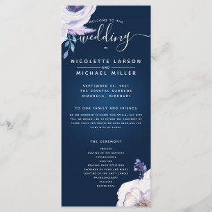 Navy and Lilac Rose Wedding Ceremony Program Menu