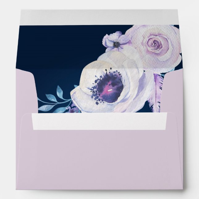 Navy and Lilac Rose Wedding Envelope (Back (Bottom))