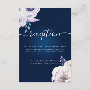 Navy and Lilac Rose Wedding Reception Enclosure Card