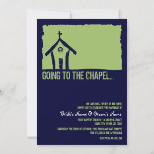 Navy and Lime Chapel Wedding Invitation