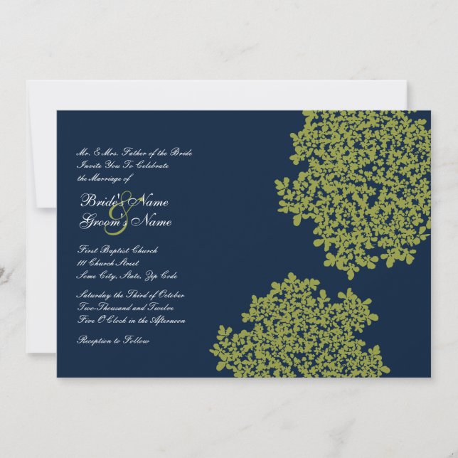 Navy and Lime Floral Wedding Invitations (Front)