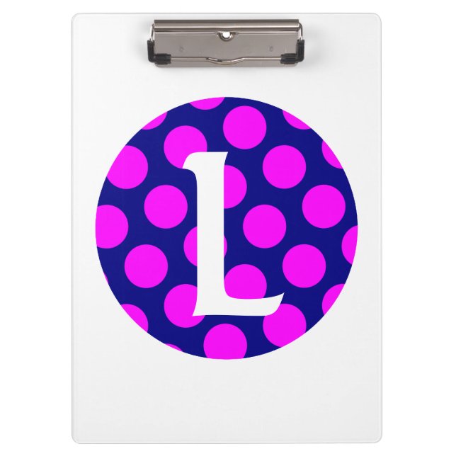 Navy and Magenta Polka Dot Monogram Clipboard (Front)