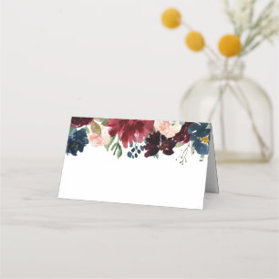 Navy and Marsala Floral Wedding Food Label Cards